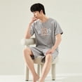thumbnail image 2 of Pijama de algodón de verano para hombre, pantalones cortos de manga corta, ropa de abrigo informal de dos piezas, traje de estar por casa para hombre, 2 of 6