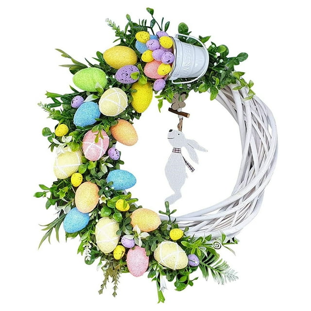 CSChome Easter Wreath Easter Wreath – Flat Printing Egg Garland Pendant Hanging Rabbit Decoration Home Decor