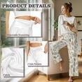 thumbnail image 4 of SCRAWLGOD Leaf Print Green Beige Women Flowy Pants Drawstring High Waist Wide Leg Palazzo Pants Loose Fit Lightweight Trendy Lounge Trousers with Pockets, S, 4 of 7