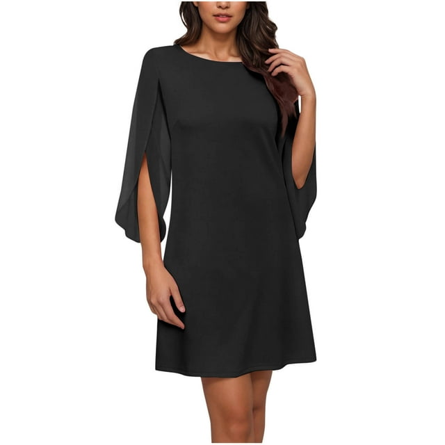 Abcnature Mode Femmes Robe Décontractée à Manches Mi-Longues Col Rond Uni