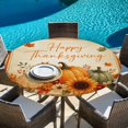 thumbnail image 6 of Round Table Cover 45-54 Inch Fall Thanksgiving Waterproof Reusable Table Cloth Round Fitted Vinyl Tablecloth with Elastic Edged for Parties Outdoors, Orange Green Pumpkin Maple Leaf Beige, 6 of 9
