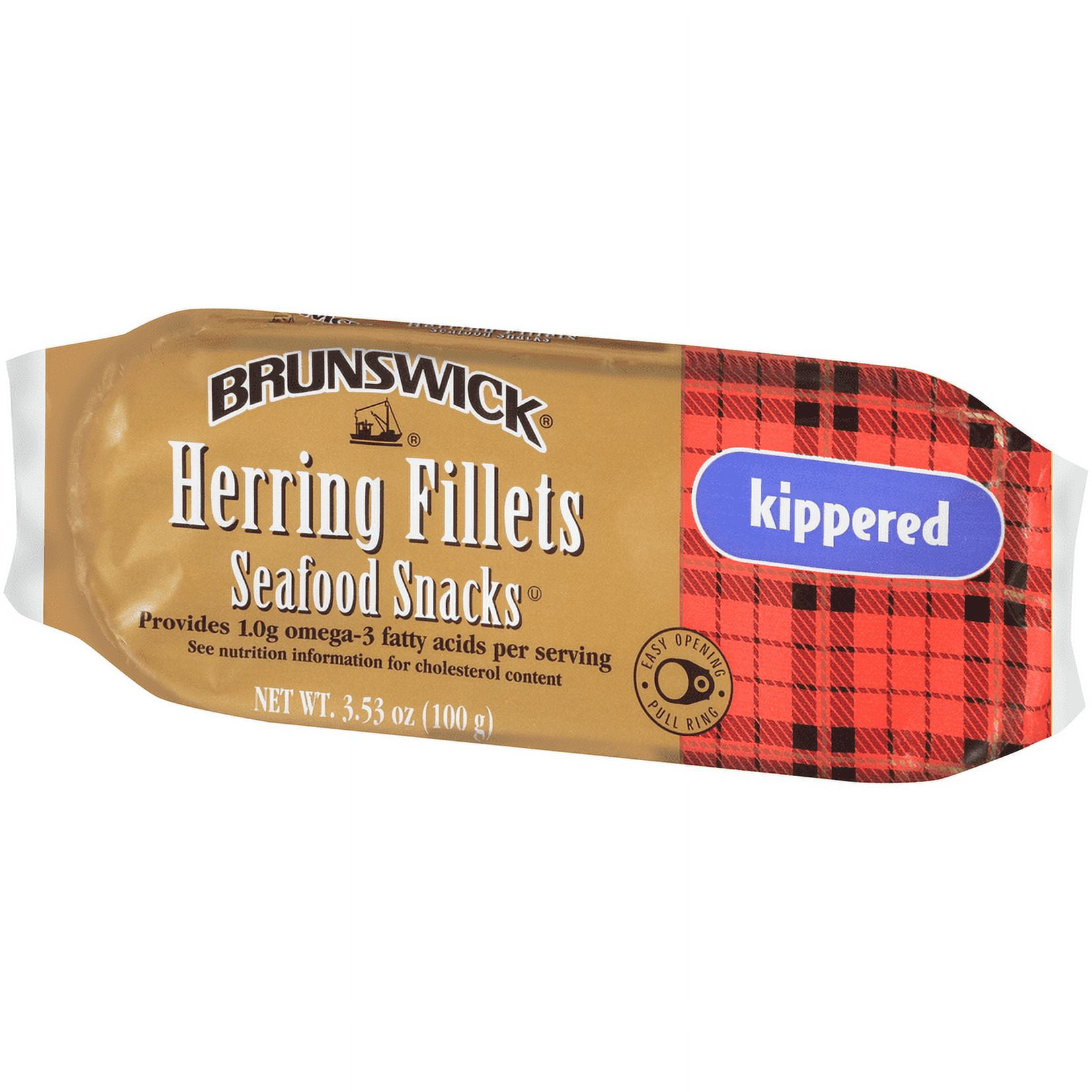 (12 pack) Brunswick Kippered Seafood Snack, Wild Caught Herring Fillets, Gluten Free, 18g Protein per Serving, Shelf Stable Tin Can, 3.53 oz