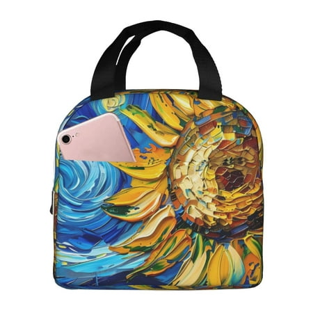 Insulated Lunch Bag for Women Men - vintage Starry Sunflower Leakproof Cooler Lunch Box for Women Men  Lunch Tote Bags for Work School Picnic Travel