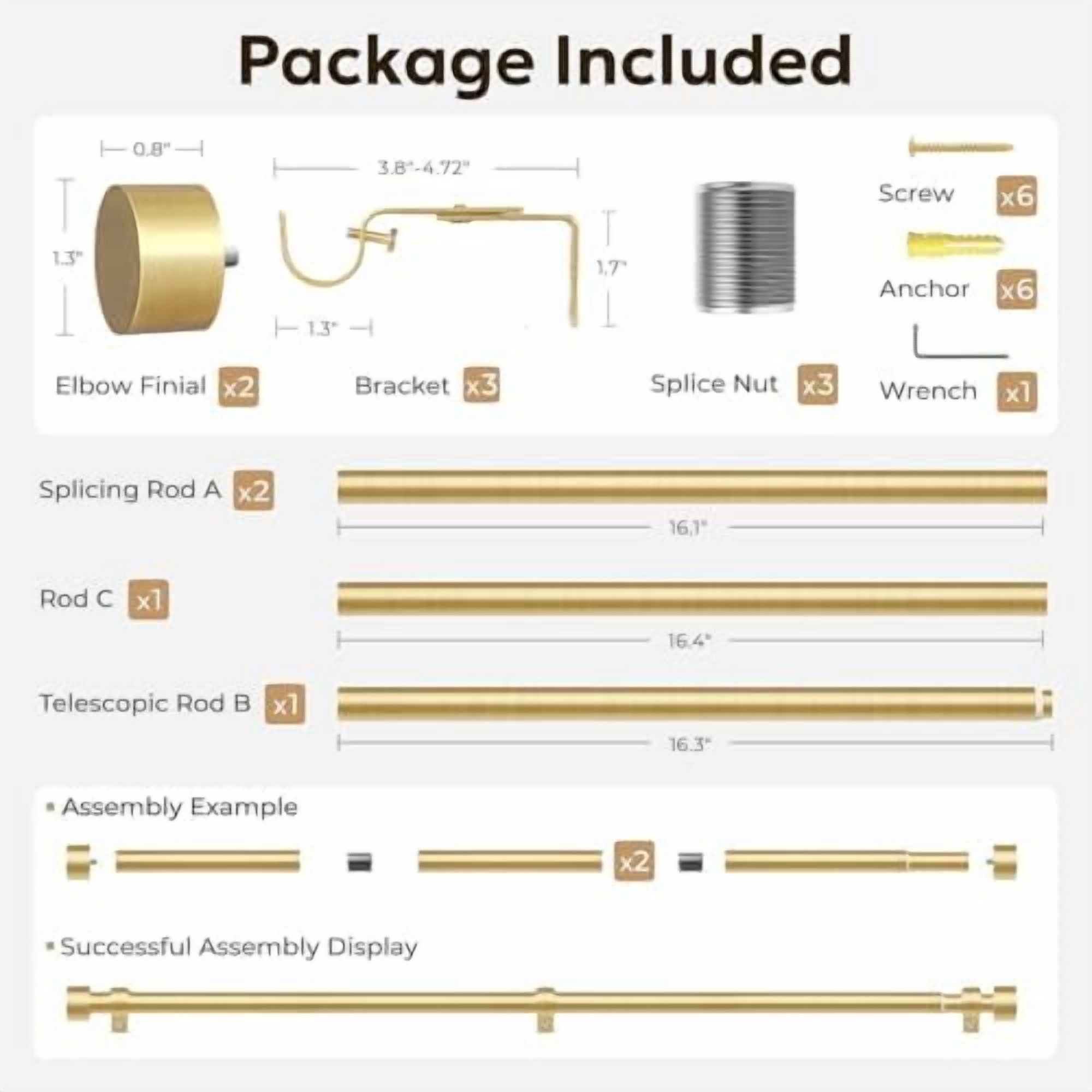 Curtain Rods for Windows 32 to 72, Brushed Gold Curtain Rod, Adjustable 1 Inch Heavy Duty Outdoor/Indoor Modern Drapery Pole, 32"-72"