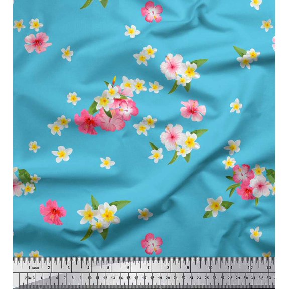 Soimoi Cotton Duck Fabric Leaves & Plumeria Floral Printed Craft Fabric by The Yard 42 Inch Wide