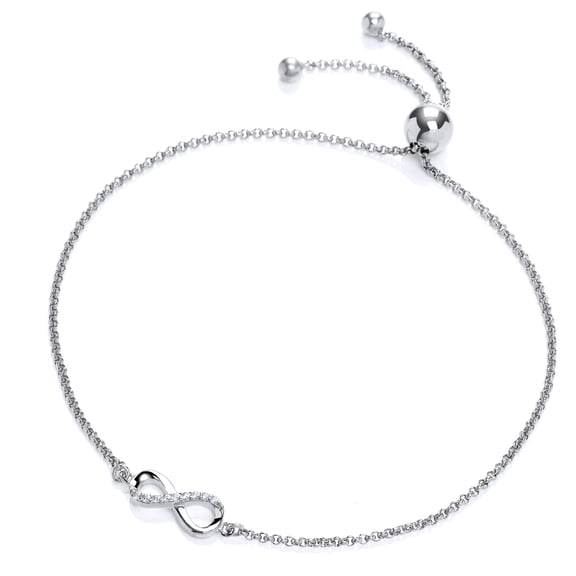 Silver Jewelco London CZ Infinity Adjustable Toggle Slider Bracelet 6mm