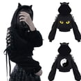 thumbnail image 2 of Sudadera con capucha de manga larga para mujer, con orejas de gato kawaii, estilo gótico, punk, harajuku, hombros descubiertos, estilo gótico, color negro, 2021, 2 of 5