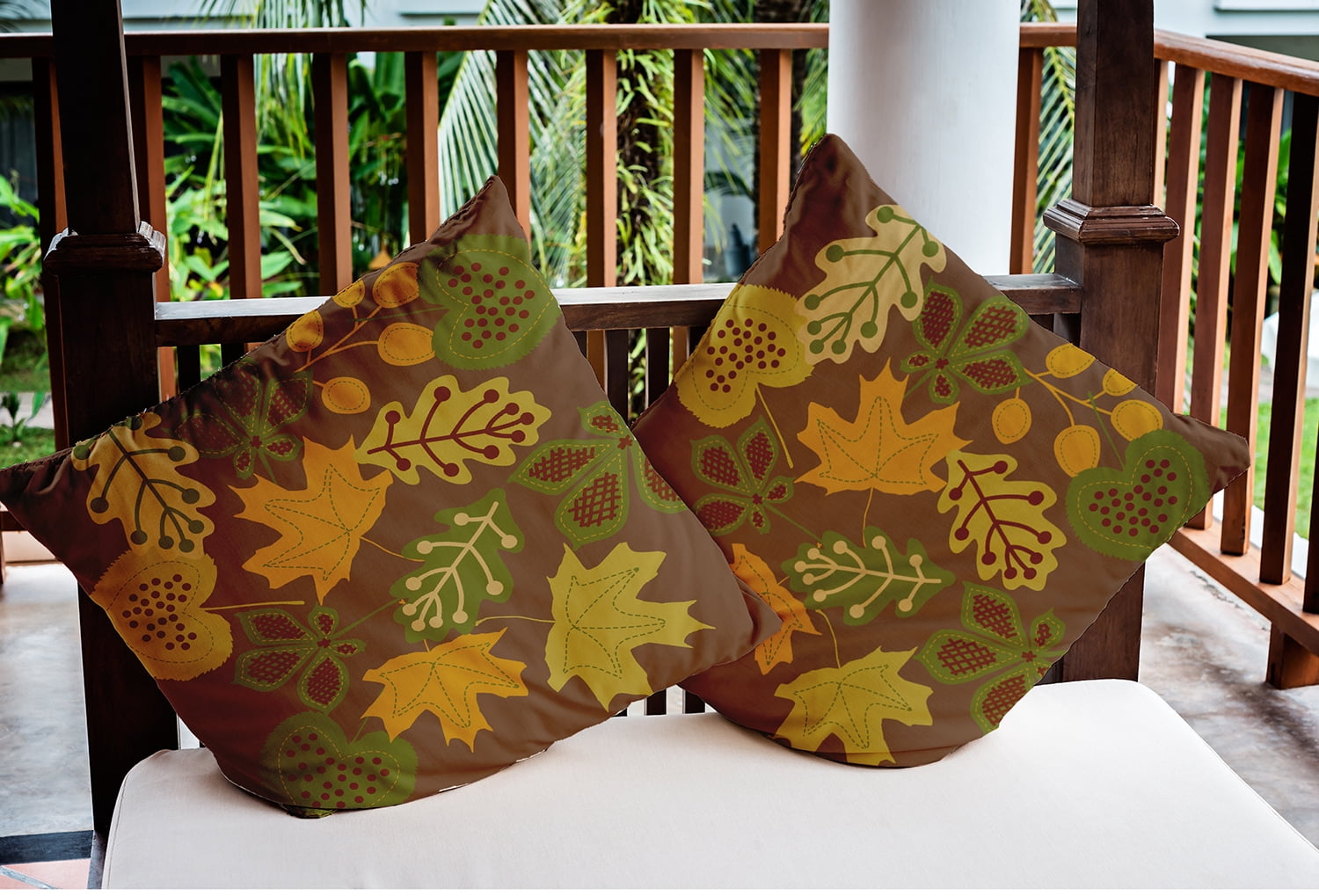 16" x 16" Simply Daisy Fall Leaves Polyester Indoor/Outdoor Pillow, Brown Qty 1