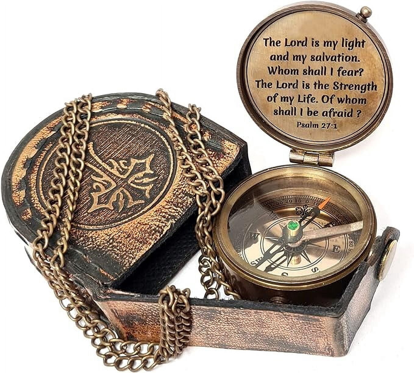 Maritime Treasures Instruments Brass Compass Engraved Gift for Son, Grandson, Daughter, Baptism, Confirmation Communion Godson Church Graduation Day Psalm27:1