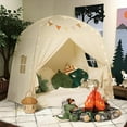 thumbnail image 2 of Large Teepee Tent for Kids: with Star Lights & Flags - Tent for Kids Indoor Kids Teepee for Boys & Girls - Playhouse Inside Canopy Bed for Playroom Gift Toys (Cream), 2 of 15