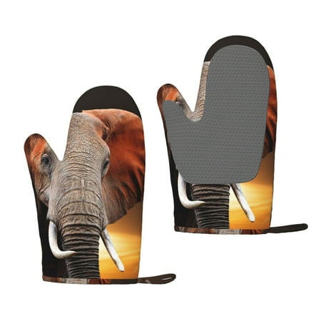 

Lukts Elephant Sunset in Kenya for Silicone Anti-Scalding Gloves Kitchen Lanyard Gloves for Grilling Baking Cooking