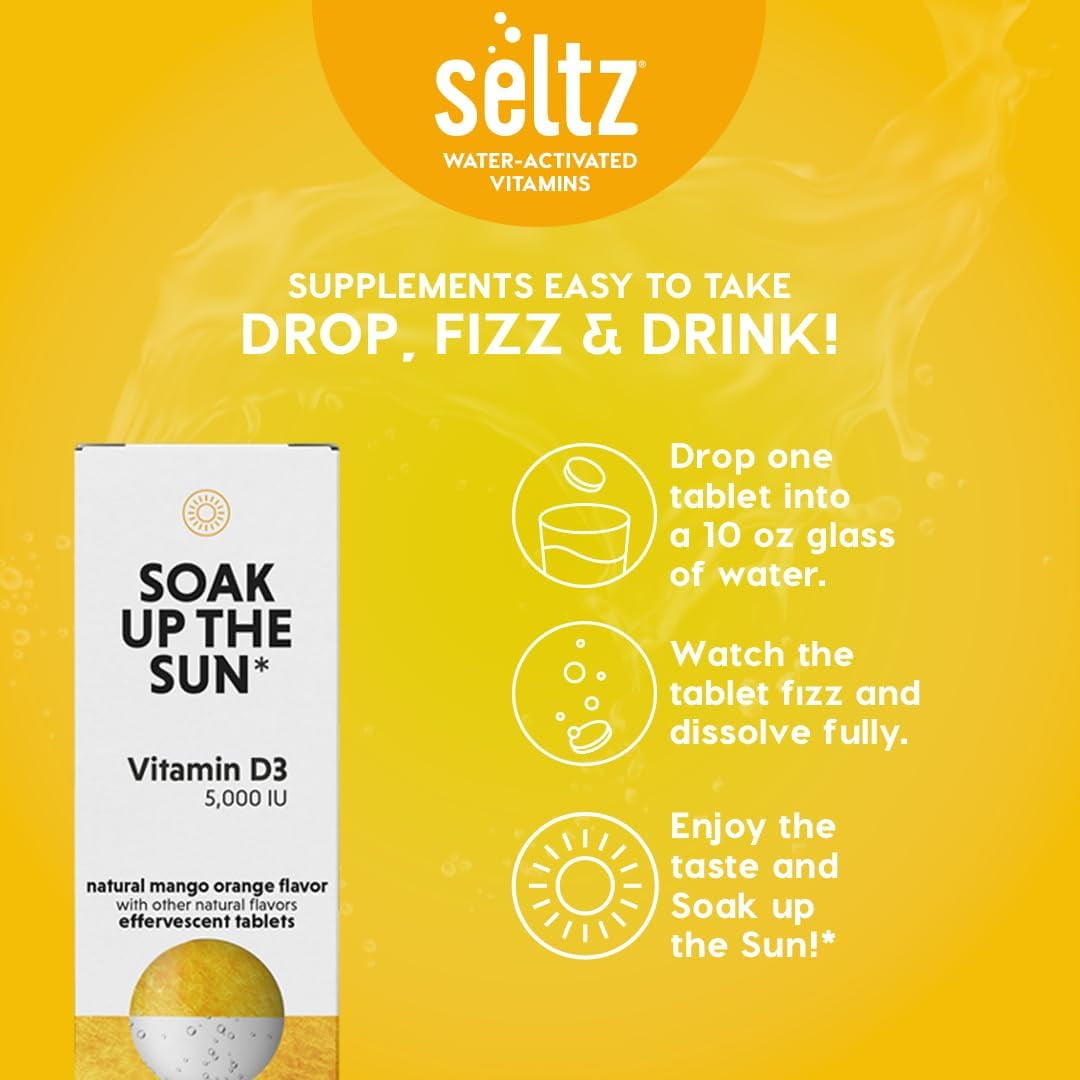 Soak up The Sun (Vitamin D3) - Seltz® Water-Activated Effervescent Vitamins - 6 Packs x 20 Tablets Each