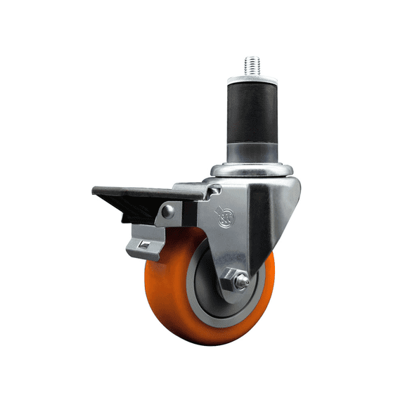 3.5 Inch Orange Poly Swivel 1-5/8 Inch Expanding Stem Caster with Brake SCC