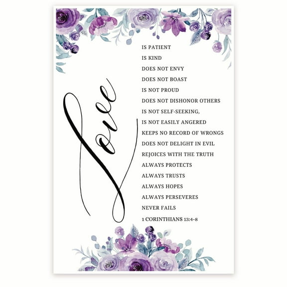 Bliss Monkey Co. Love Is Poster - 1 Corinthians 13:4-8 Bible Verse - Love Christian Wall Art Decor - 12 x 18 Inch Poster - Unframed - Premium 100lb Gloss - Made In USA - BMCP0131