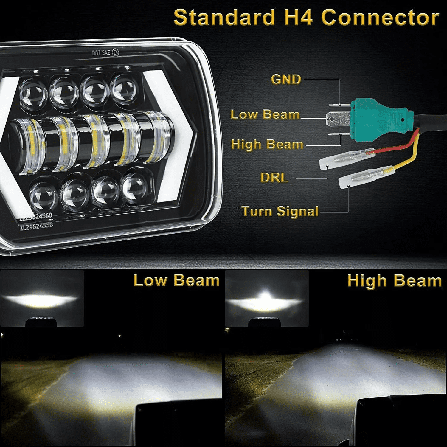 For Ford E-150 E-250 E-350 Econoline 2Pcs 5x7" 7x6" LED High Low Beam Headlights