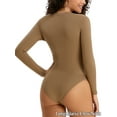thumbnail image 2 of LELINTA Women's Long Sleeve Bodysuit Leotard Shapewear Soft Crew Neck Basic Tops with Thong, 2 of 8