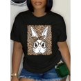 thumbnail image 1 of Camiseta De Verano Para Mujer, Camisetas Suaves De Verano Para Mochilero, Viajes En La CalleWomen's Stylish Leopard Print Bunny Graphic Tee - Soft Polyester Crew Neck Short Sleeve T-Shirt, Black wit, 1 of 6