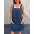 thumbnail image 2 of Women Sleeveless Denim Overall Dress Adjustable Strap Pockets Casual A‑Line Mini Dress, 2 of 6