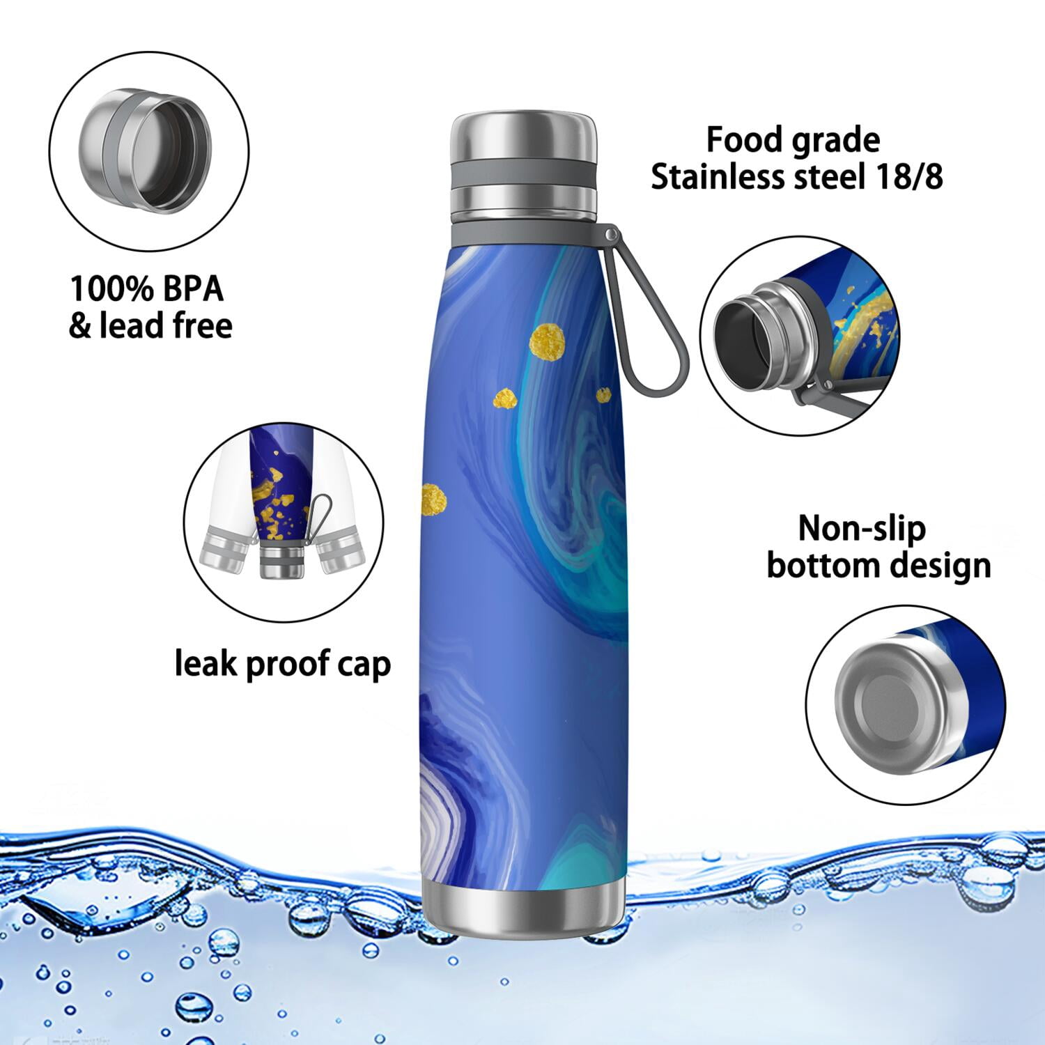 29oz Insulated Water Bottle with Tea Infuser, Stainless Steel Travel Mug, Liquid & Marble Print