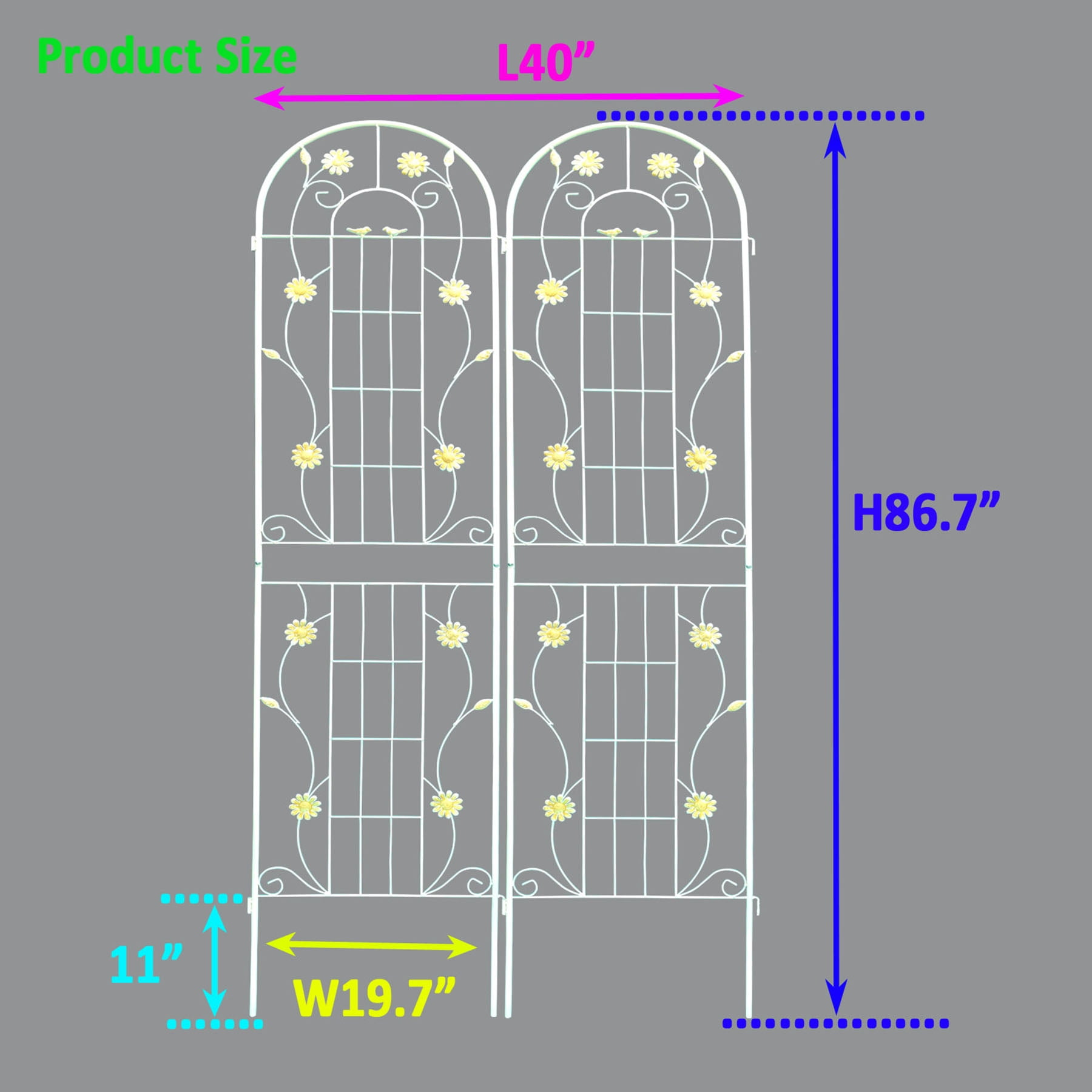 2 Pack Large Garden Trellis 86.7" H x 19.7" W Heavy Duty Rustproof White Iron Plant Trellis for Potted Plant Support Metal Climbing Rose Trellis Vine Vegetable Cucumber