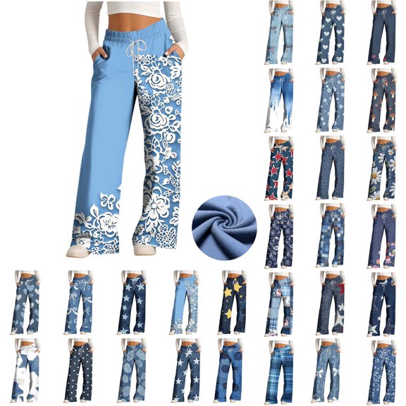 Frostluinai Women's Casual Wide Leg Pants Soft Sweatpants Lace Up High Waisted Yoga Lounge Pants for Women with Pockets