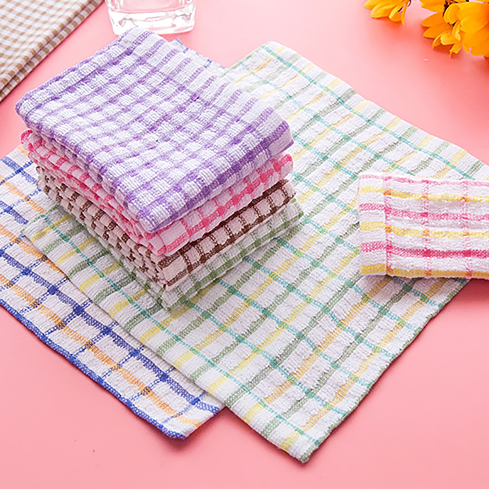 HEVIRGO Kitchen Washcloths for Dishes Plaid Pattern Cotton Fast Drying
