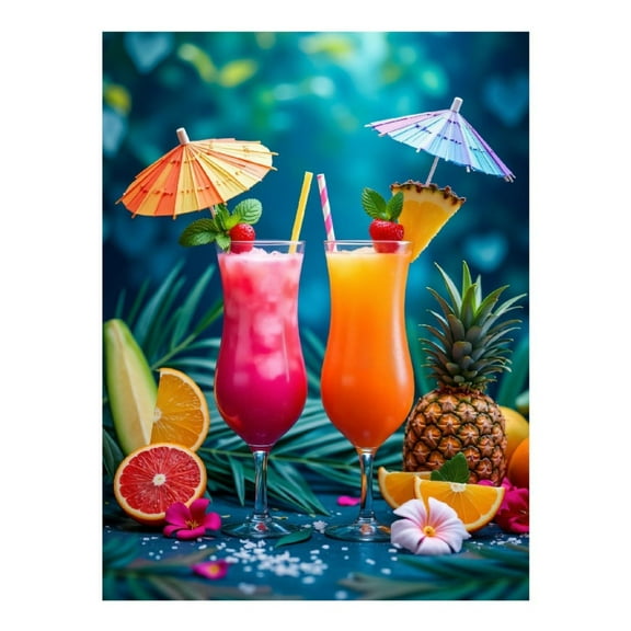 Diamond Art Kit for Adults, Tropical Fruit Cocktail Display Diamond Painting for Adults Beginners, 5D DIY Diamond Art Painting Kits, Colorful Diamond Painting Craft for Home Decor 12x16
