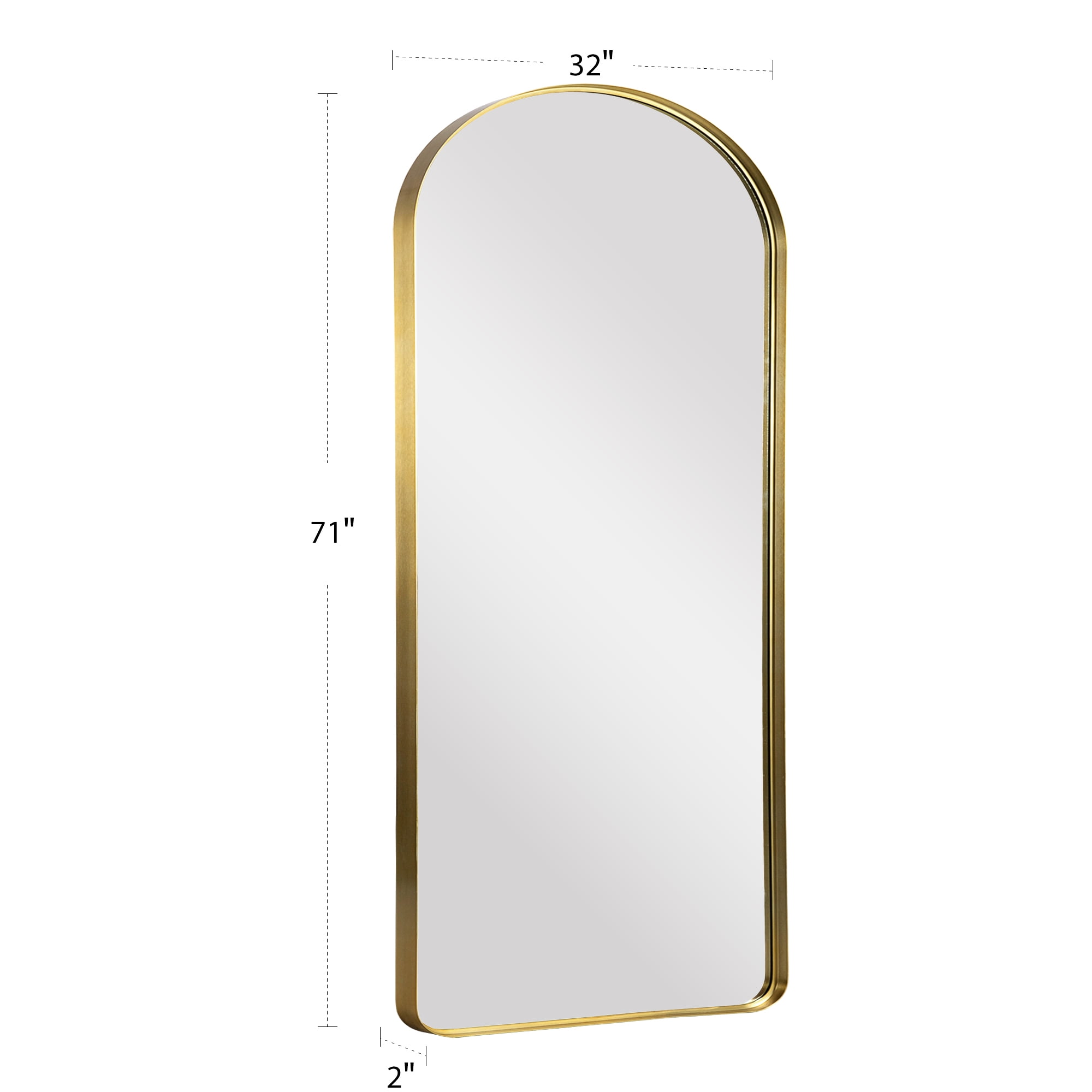 71"x32" Aluminum Alloy Wall Mount Rounded Corner Arched Mirror,Gold Vertical hanging without bracket