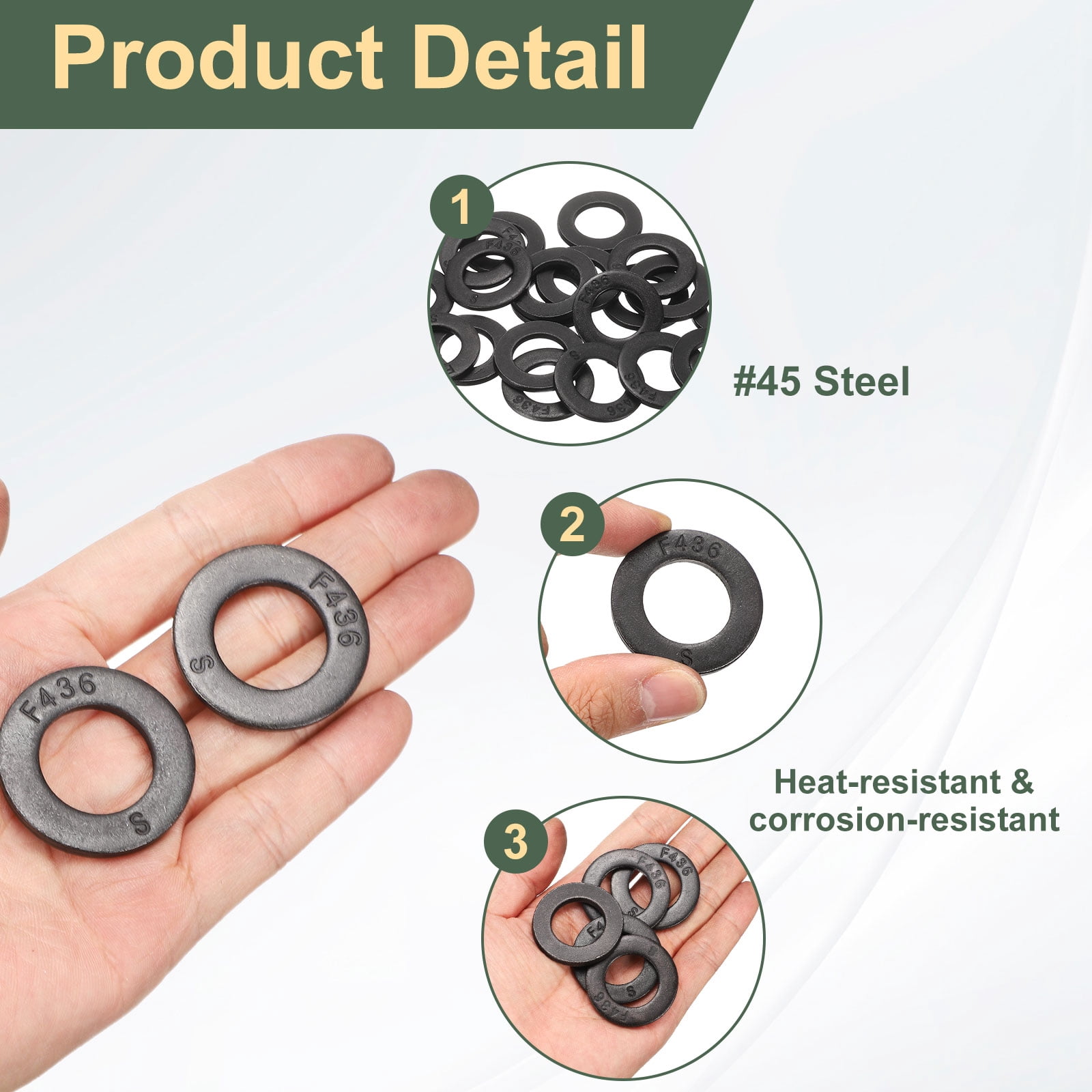 20 Pcs 3/4" Black Flat Washers, 37mm Outer Diameter, 45 Steel Metal Washer for Screws and Bolts