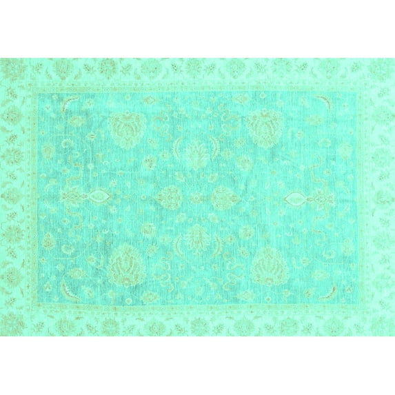 Ahgly Company Indoor Rectangle Oriental Turquoise Blue Traditional Area Rugs, 6' x 9'