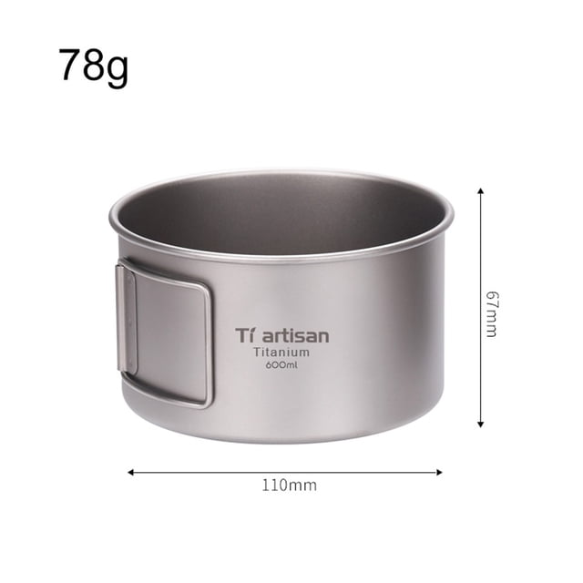 Titanium Bowl with Folding Handle Camping Bowl Dinner Food Container Outdoor Pan