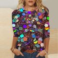 thumbnail image 2 of Sequins Tops Womens Fashion 3/4 Sleeve Tshirts Plus Size BlingBling Print Crewneck Tees Casual Top, 2 of 5