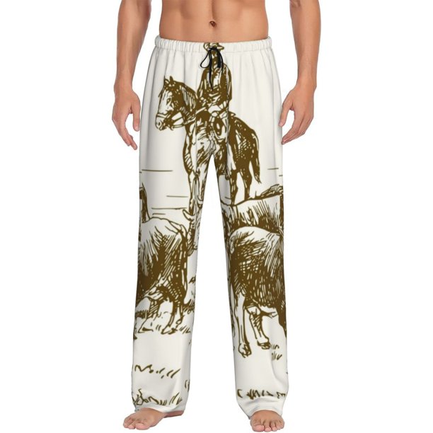 Fotbe Cattle Drive By Two Cowboys Pantalones de Pijama para Hombre, Pantalones de Dormir, Pantalones de Casa con Cintura Ajustable y Bolsillos-Small