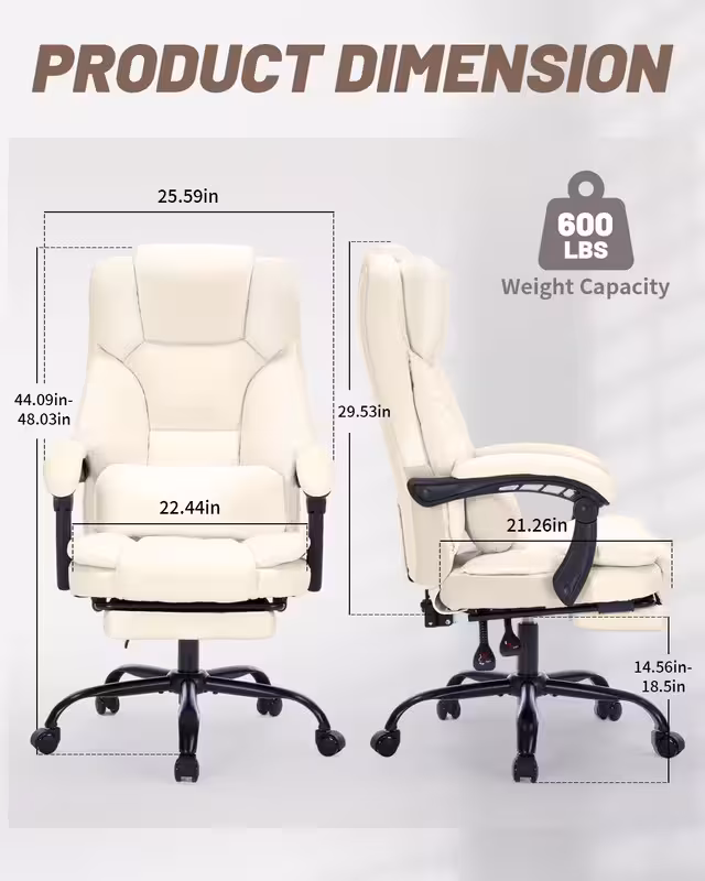 thumbnail image 2 of Qusaphy 600lbs Big and Tall PU Leather Executive Office Chair, Reclining Backrest up to 155°, Spring Cushion Seat, Lumbar Support & Adjustable Armrests for Home Office or Conference Room, 2 of 8