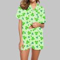 thumbnail image 2 of Moxiu St Patricks Day Pajamas for Women Two Piece Summer Outfit Button Up Short Sleeve Shamrock Printed Pjs Matching Shorts Pajama Set 2025 Multicolor,XL, 2 of 7