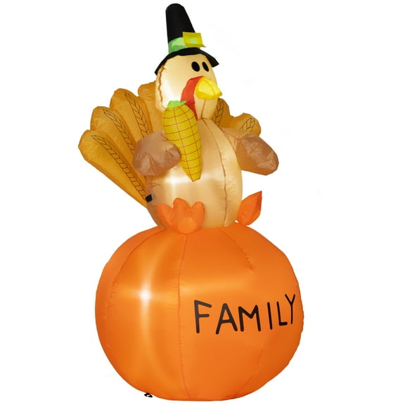 Home Decor Accessories HOMCOM 4.9ft Inflatable Thanksgiving Decoration Turkey, Blow Up Outdoor LED Yard Display, Waterproof,Household Decor Items
