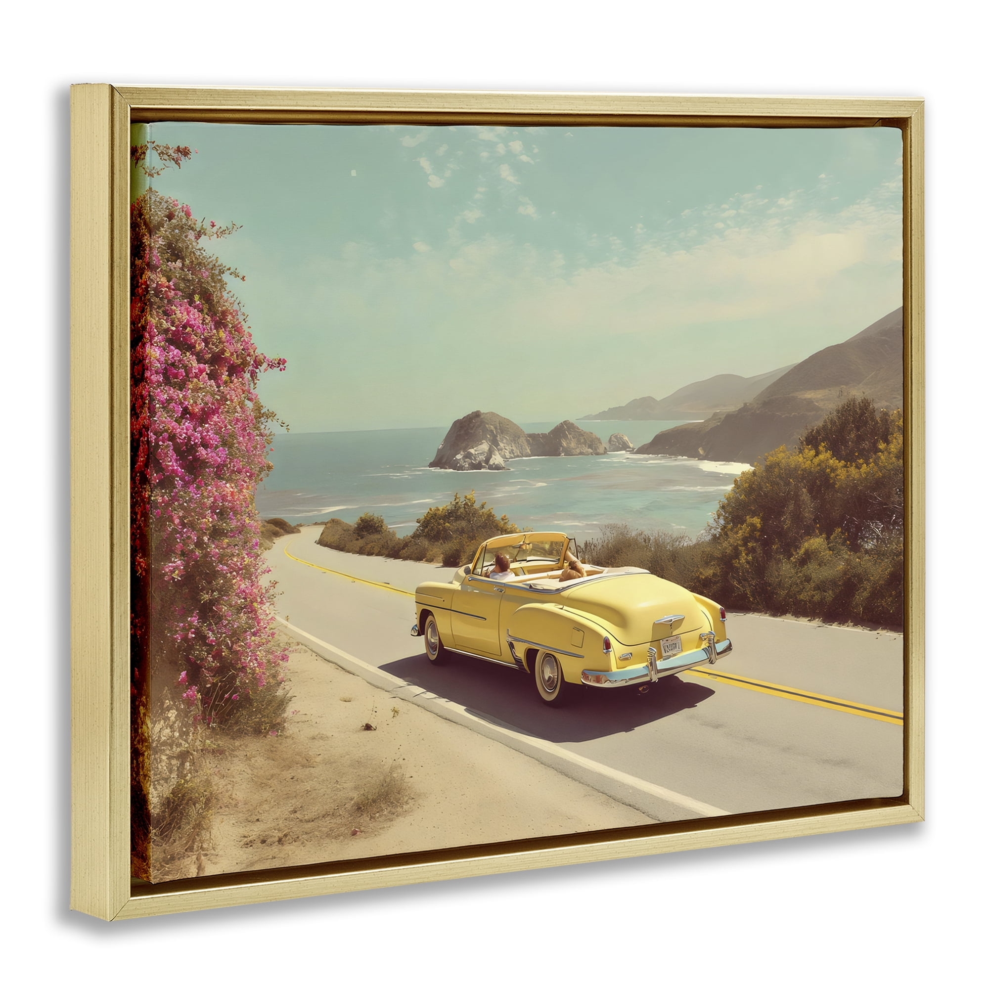 Stupell Industries Vintage Yellow Ride Gold Framed Floater Canvas Wall Art, design by Franklyn Gregory