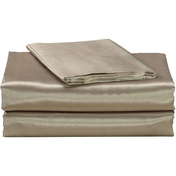 Elite Home Products 4 Piece Super Soft and Silky Satin Sheet Set (Solid/Deep Pocket) (Full, Taupe)