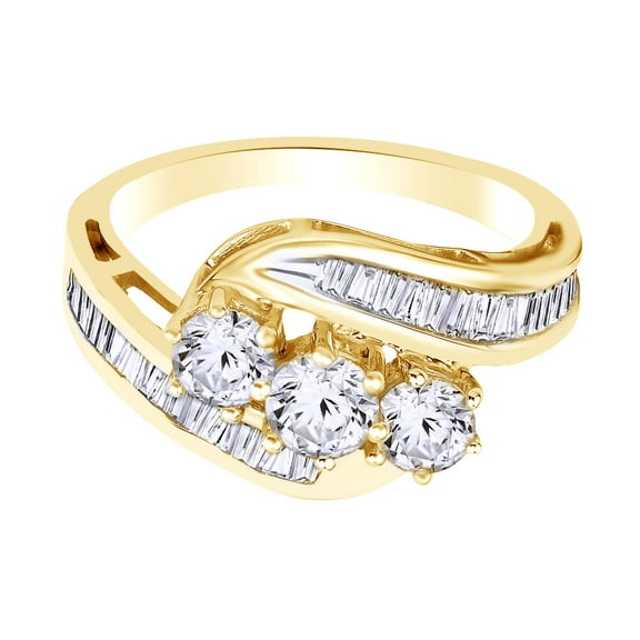 AFFY White Natural Diamond Three-Stone Fashion Ring In 10k Yellow Gold (1.25 Cttw)