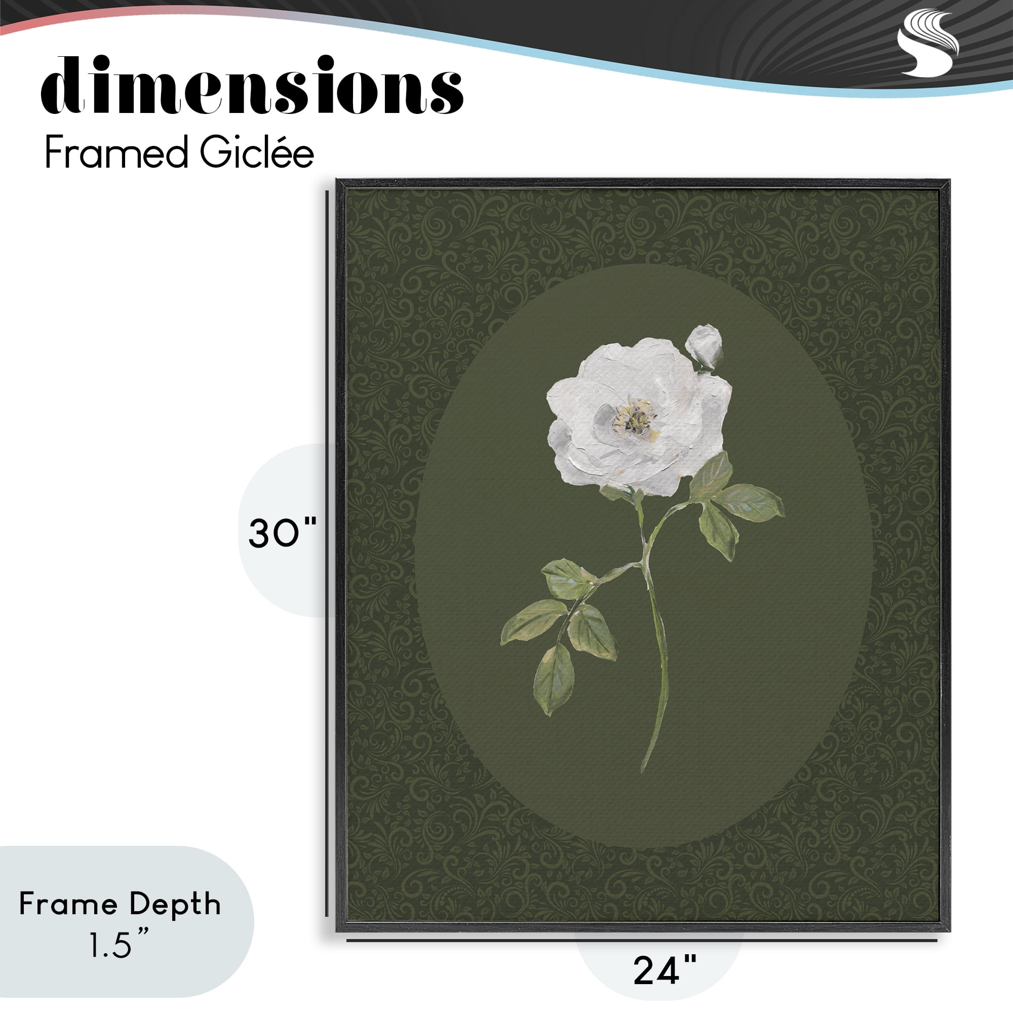Stupell Industries Emerald & White Oval Rose Black Framed Giclee Art, design by Sally Swatland