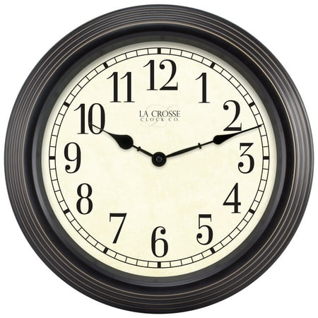 - La Crosse Clock 404-2638 15 Inch Round Brown Antique Analog Wall Clock