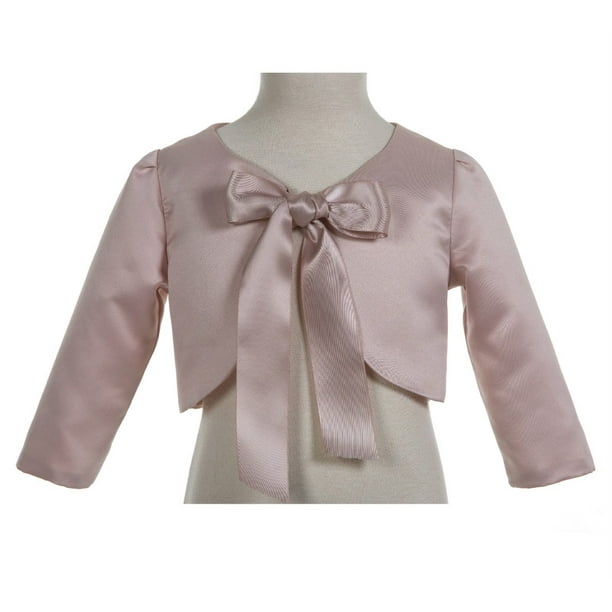 EkidsBridal 3/4 sleeves Satin Blush Pink Flower Girl Bolero Girls