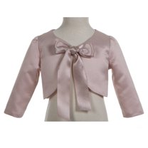 Ekidsbridal 3/4 Sleeves Satin Blush Pink Flower Girl Shrug Princess Cape Dress Cover Up Bolero Girls Jacket 4