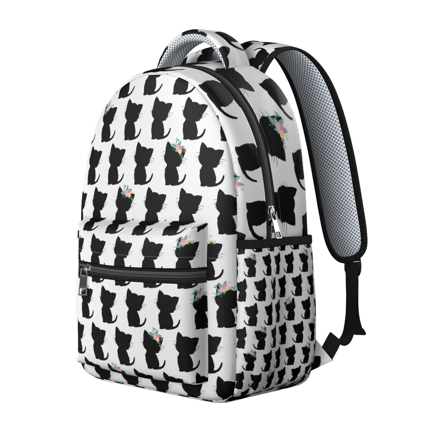 Elegant Floral Cat Themed Backpack for Women & Teens - Lightweight Waterproof School Bag for Travel & Work - Large Capacity Laptop Bag with Multiple Pockets - Trendy Cat Design