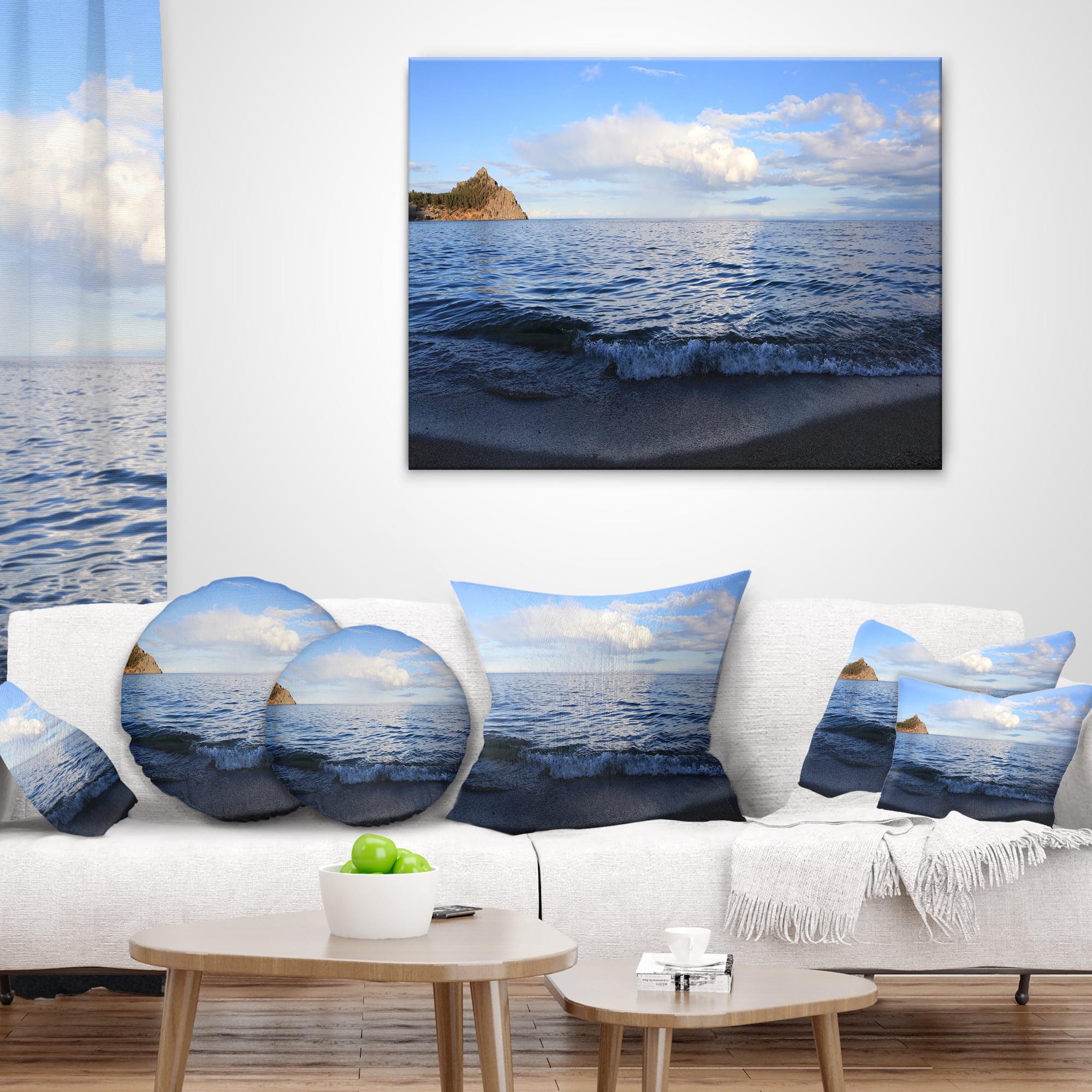 Designart Wave with Whitecaps on Lake Baikal - Seashore Throw Pillow - 16x16