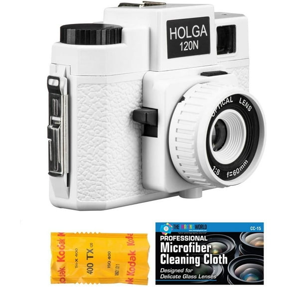 Holga 120N Medium Format Film Camera White with Kodak TX 120 Film Bundle and Microfiber Cloth