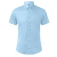 thumbnail image 2 of Men Short Sleeve Dress Shirts Casual Fashion Stretch Regular Fit Collar Button Down Shirt Lightweight Classic Basic Tee Light Blue L, 2 of 9