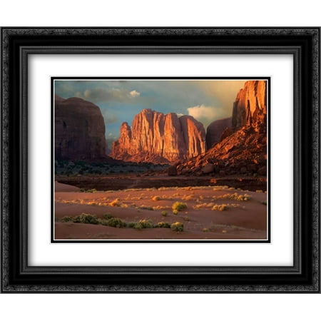 Camel Butte rising from the desert floor, Monument Valley, Arizona 2x Matted 24x20 Black Ornate Framed Art Print by Fitzharris,