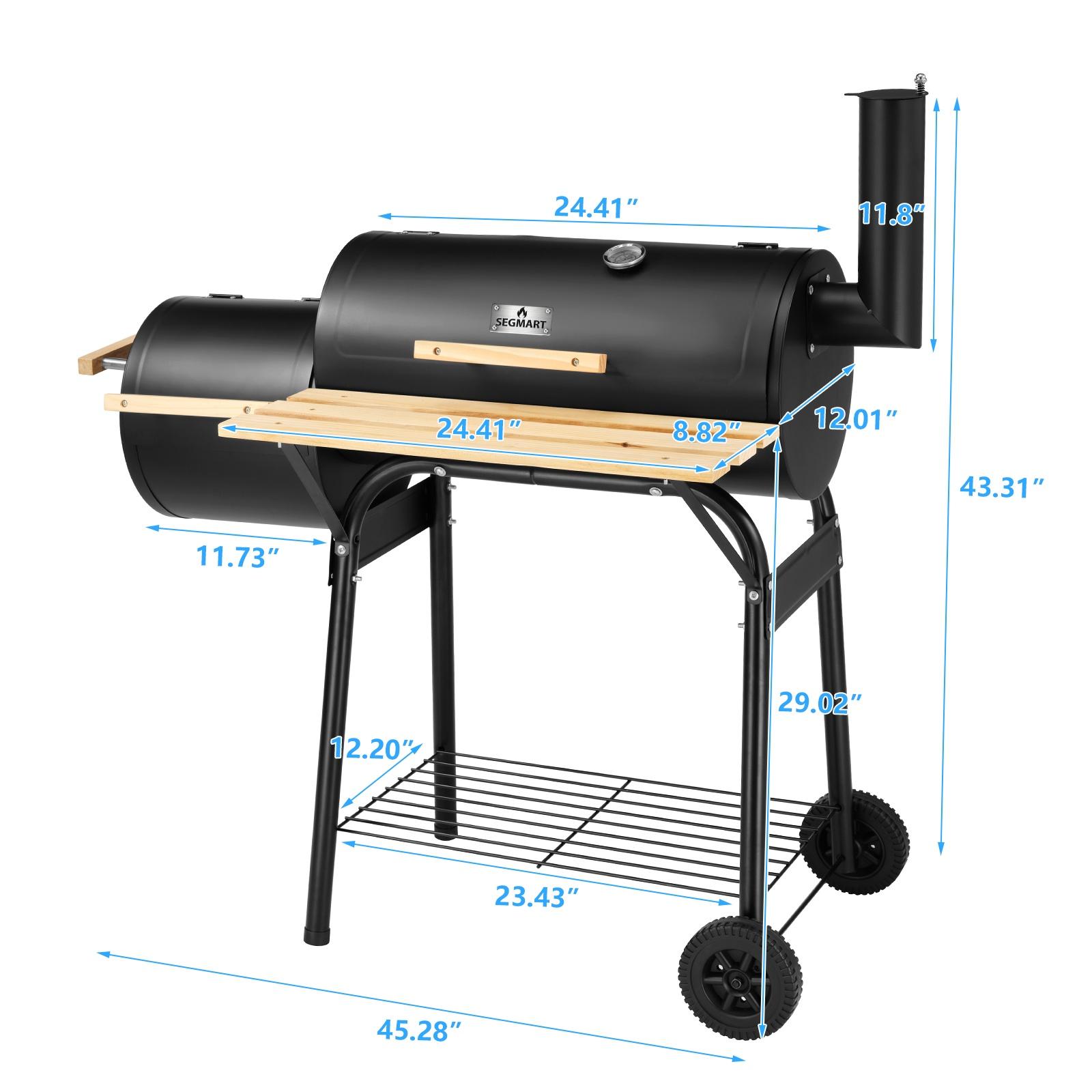 BBQ Charcoal Grill, 45.28-Inch Length Portable Barbecue Grill, Offset Smoker Barbecue Oven with Wheels & Thermometer for Outdoor Picnic Camping Patio Backyard, B026 - image 3 of 8