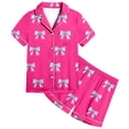 thumbnail image 4 of Weebloom Pajamas For Girls Cute Bow Set Soft Printed Pajamas Short Sleeve Button Down Tops And Shorts For Kids Tween Sleepwear Nightwear Pjs Loungewear Pink 10-11 Years, 4 of 4